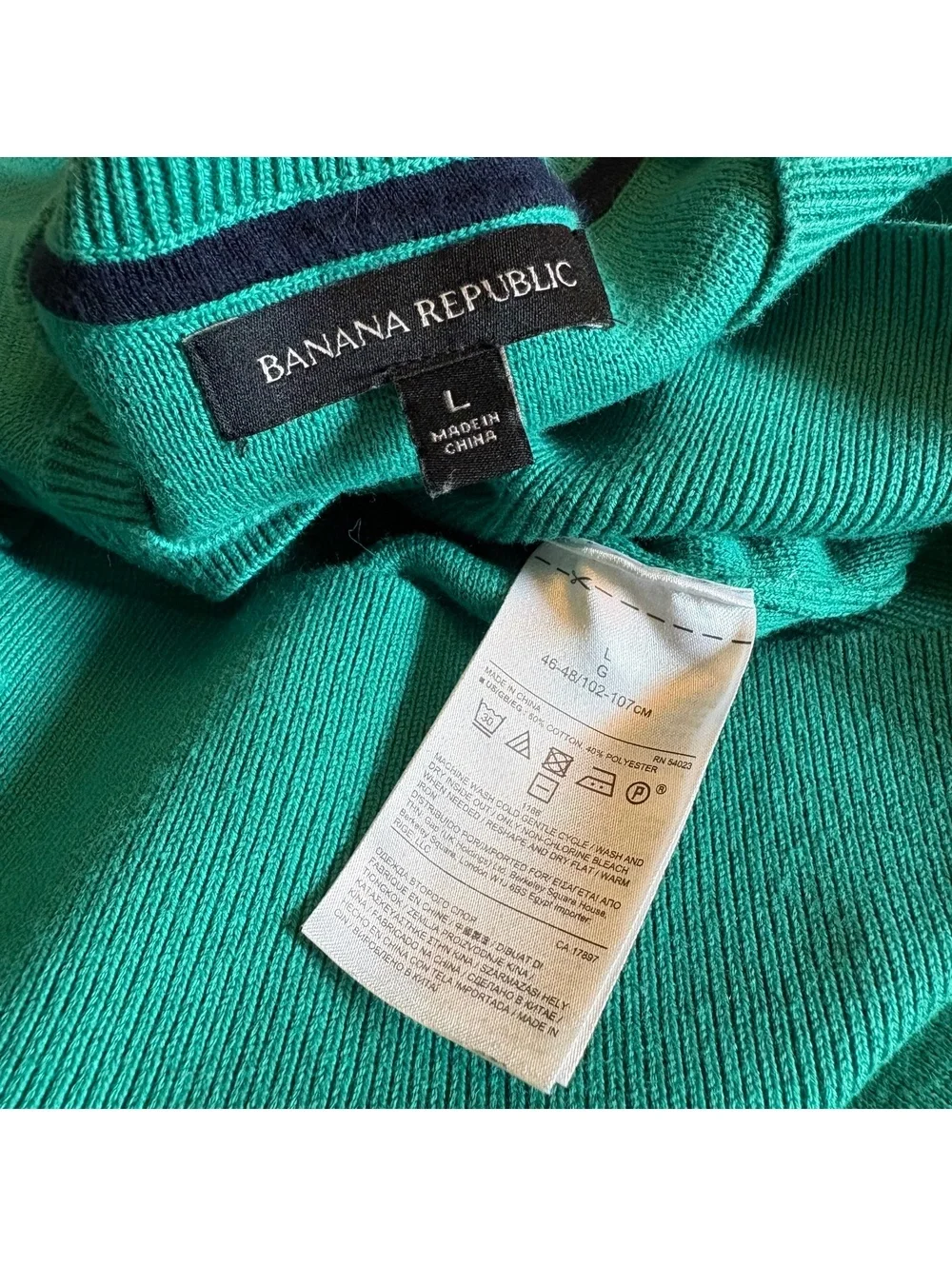 Banana Republic Knit Sweater Men's Large Kelly Green Navy Blue Preppy Classic